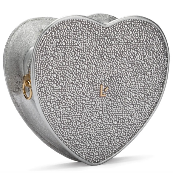 Larroude Heartbreaker Crossbody Bag In Crystal and Light Gray Vegan Suede NWT - Picture 2 of 14